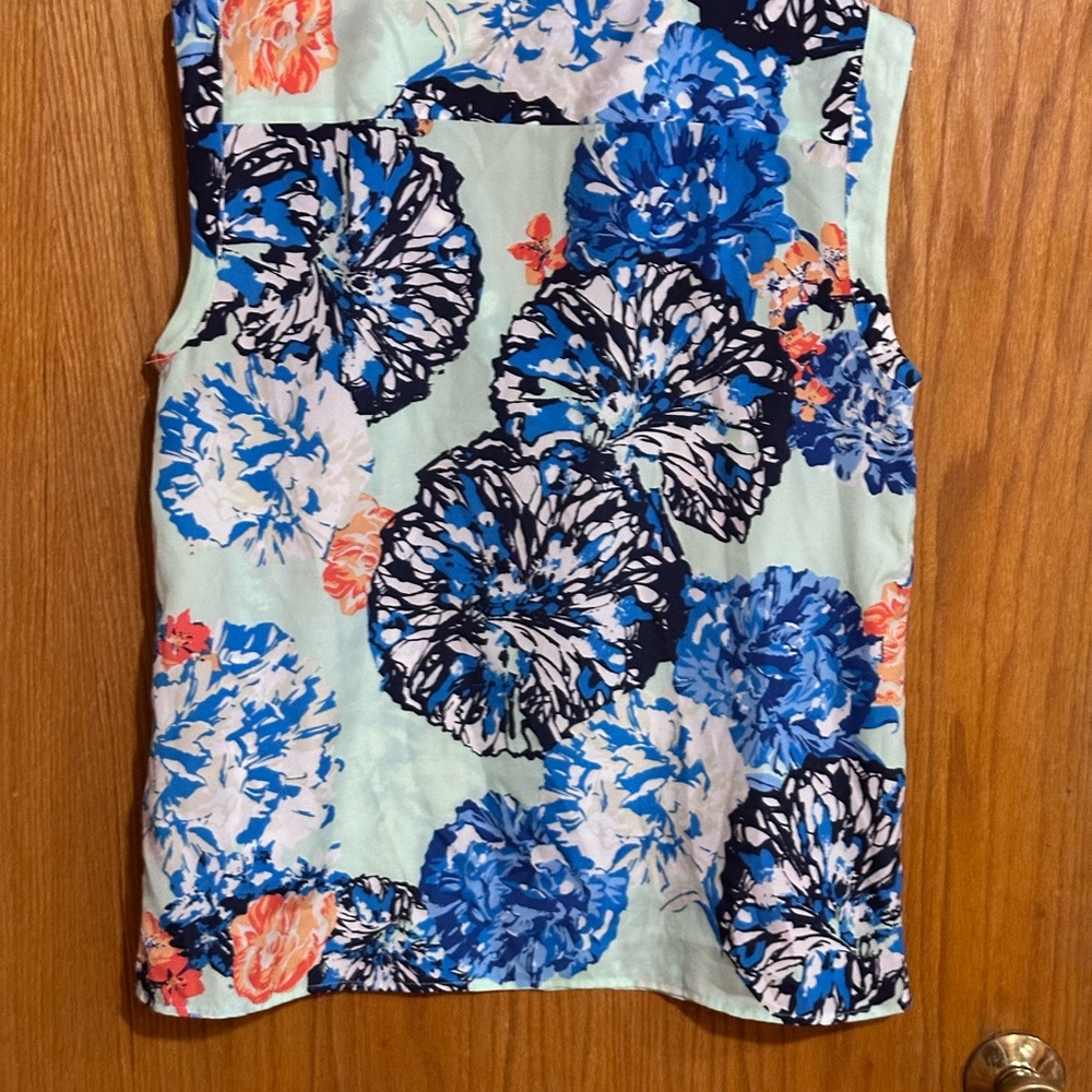 J. Crew sz 8 Floral Sleeveless Blouse - Blue‎ and Orange lightweight flowy - Picture 2 of 7